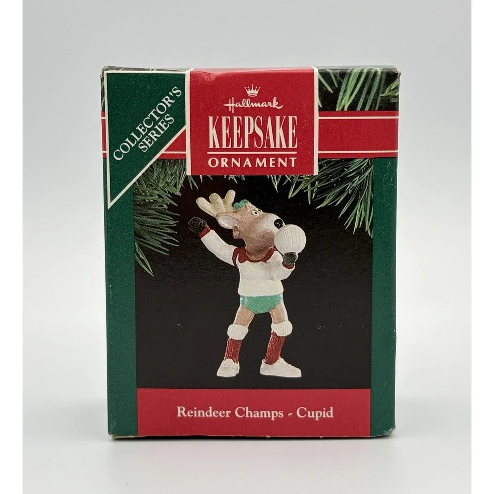 1991 Hallmark Keepsake Ornament Reindeer Champs Cupid Volleyball QX434-7 VTG